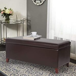 Joveco 42" Storage Bench Ottoman Footstool- Lift Top Coffee Table Ottoman- Brown Faux Leather Ottoman with Storage- End of Bed Bench for Living Room and Bedroom