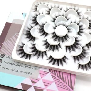 Losha False Eyelashes 10 Pairs Value Pack Faux Mink Lashes Handmade Dramatic Long Thick Soft Reusable 3D Volume Fake Eyelashes (Glam)