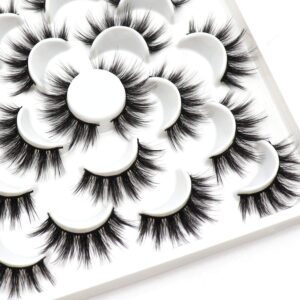 Losha False Eyelashes 10 Pairs Value Pack Faux Mink Lashes Handmade Dramatic Long Thick Soft Reusable 3D Volume Fake Eyelashes (Glam)