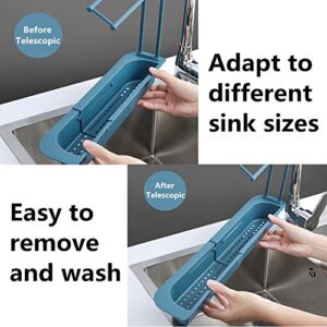 Telescopic Sink Holder,Expandable Storage Drain Basket Rack, Adjustable Expandable Sponge Soap Holder Drainer Sink Tray with Dishcloth Drying Rack for Home Kitchen Sink (Gray)