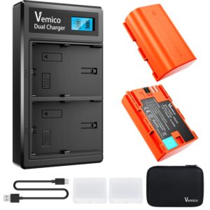 vemico lp-e6 lp-e6n battery charger set 2 x 2100mah replacement batteries dual slots lcd type-c cable charger for eos 5d mark iv/5d mark iii/5ds r/5d mark ii/6d/7d mark ii/7d/80d/70d/60d/60da