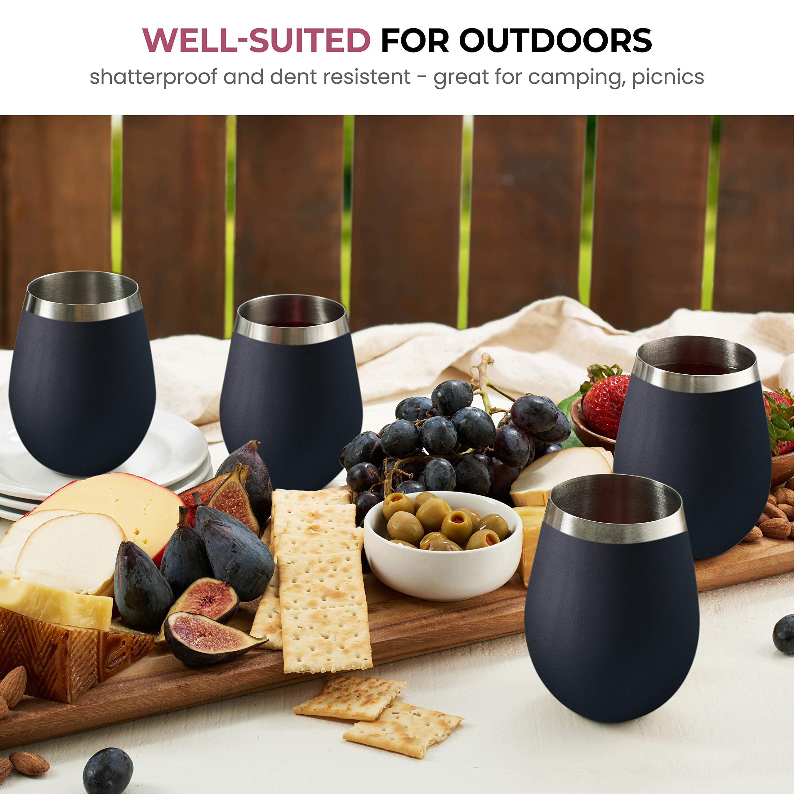 18oz Stainless Steel Stemless Wineglasses, Set of 4 - Unbreakable, Portable for Outdoor Events