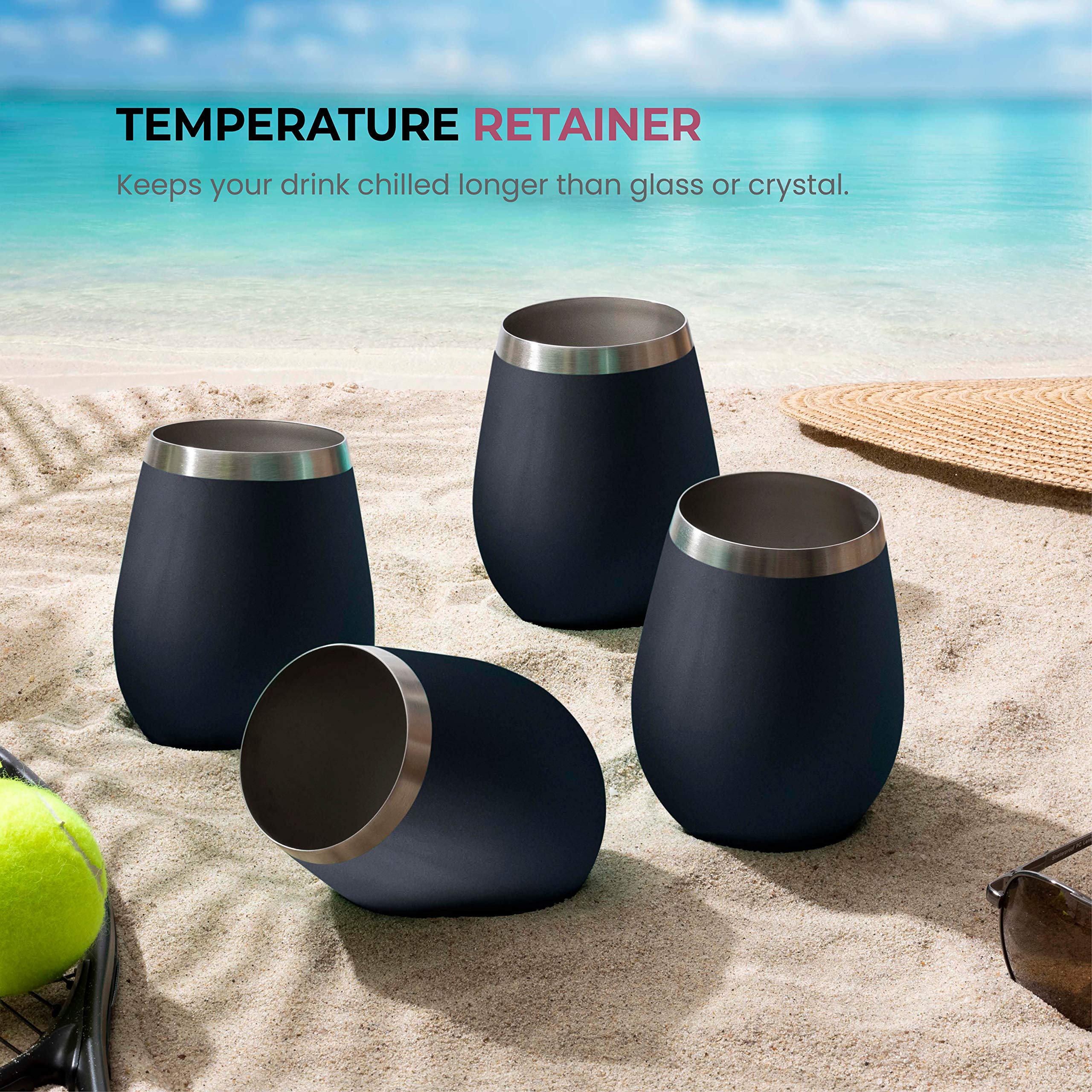 18oz Stainless Steel Stemless Wineglasses, Set of 4 - Unbreakable, Portable for Outdoor Events