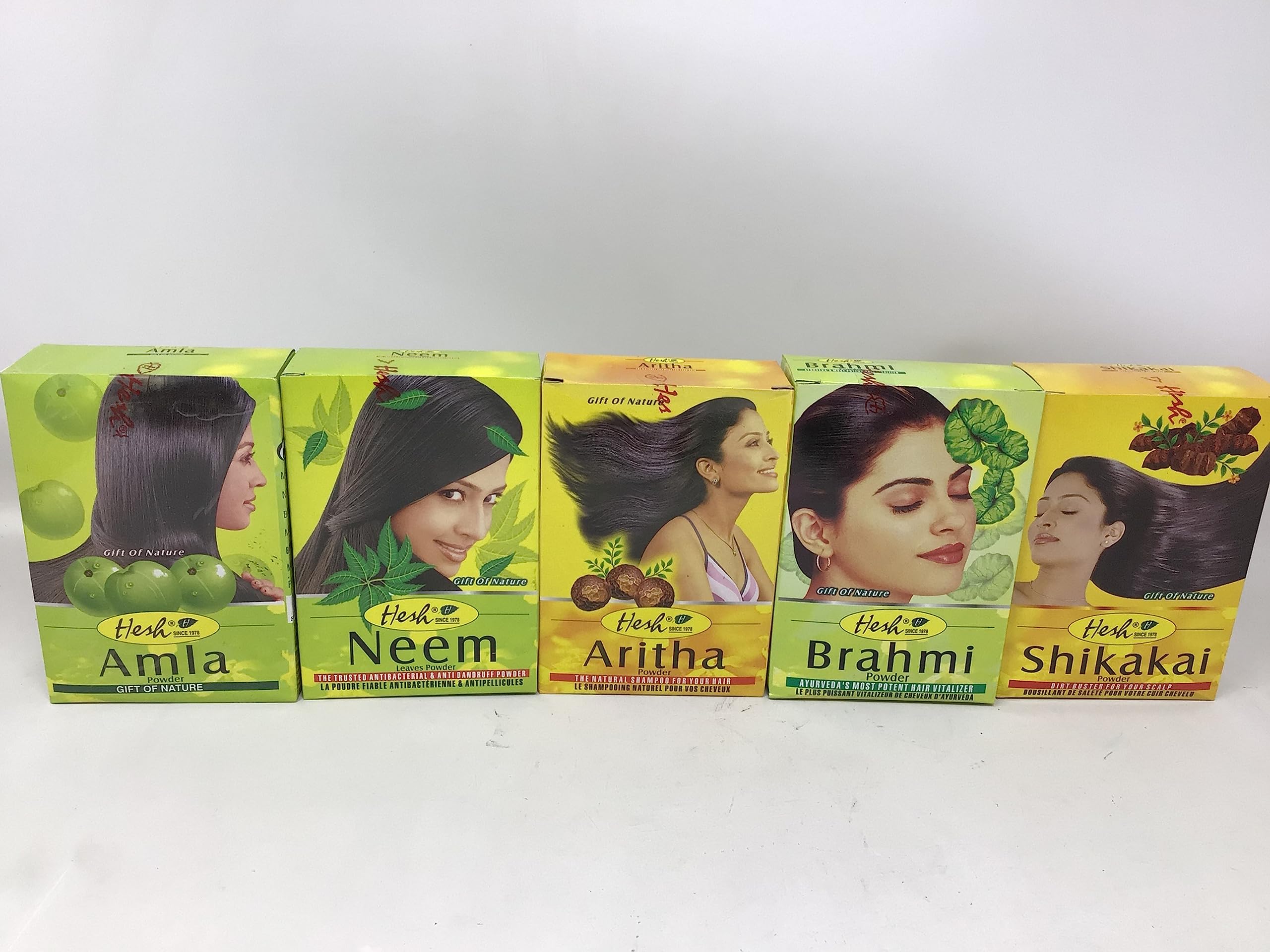 Hesh herbal powder pack of 5 Varieties for Hair- Amla, Aritha, Brahmi, Shikakai and Neem Leaf