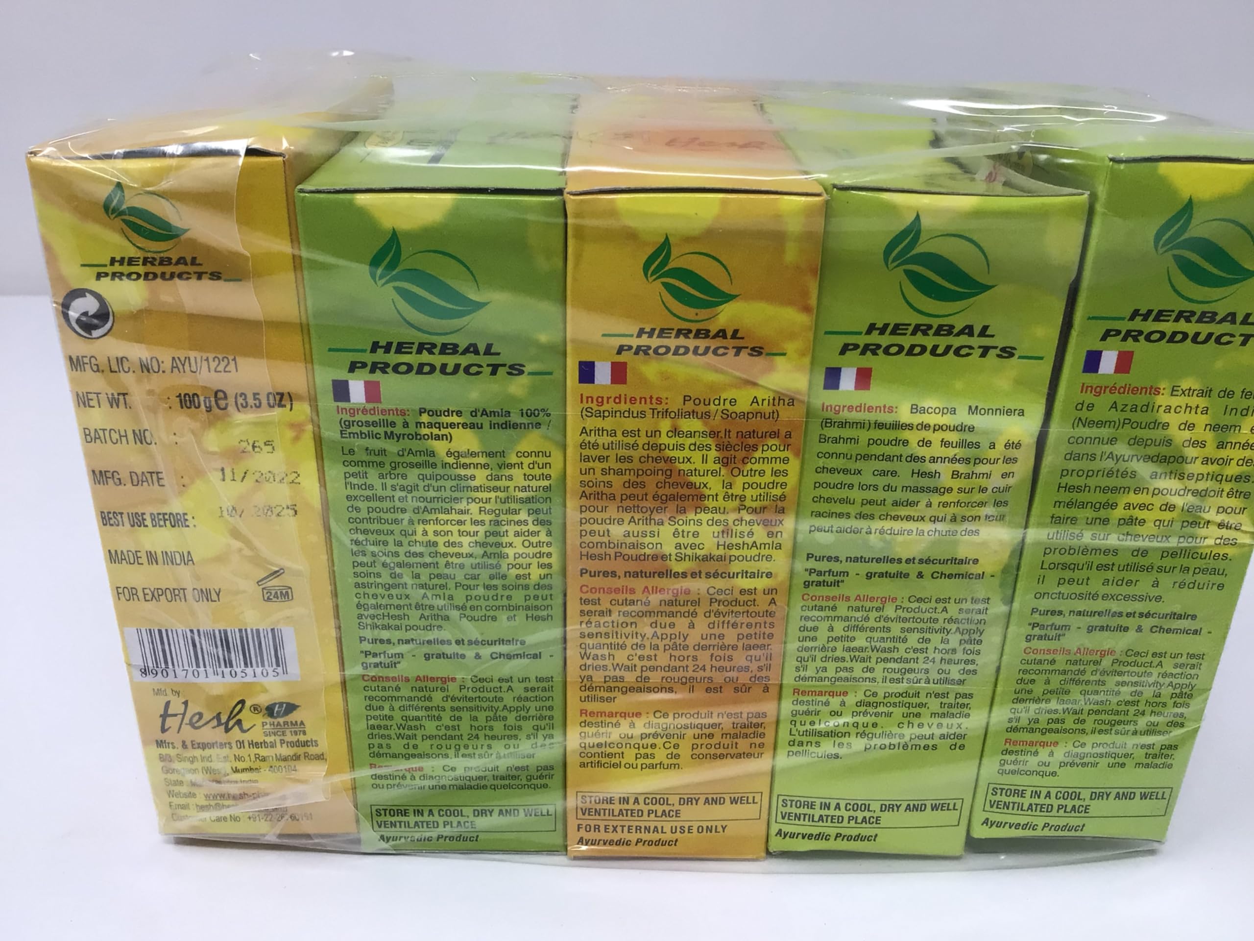 Hesh herbal powder pack of 5 Varieties for Hair- Amla, Aritha, Brahmi, Shikakai and Neem Leaf