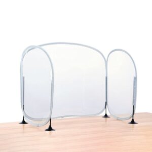 Sneeze Guard Desk Shield – Plastic Divider Screen for Desk, Table or Counter - Fold-Up Portable Barrier – Classroom or Office Shield