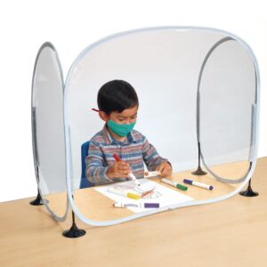 Sneeze Guard Desk Shield – Plastic Divider Screen for Desk, Table or Counter - Fold-Up Portable Barrier – Classroom or Office Shield