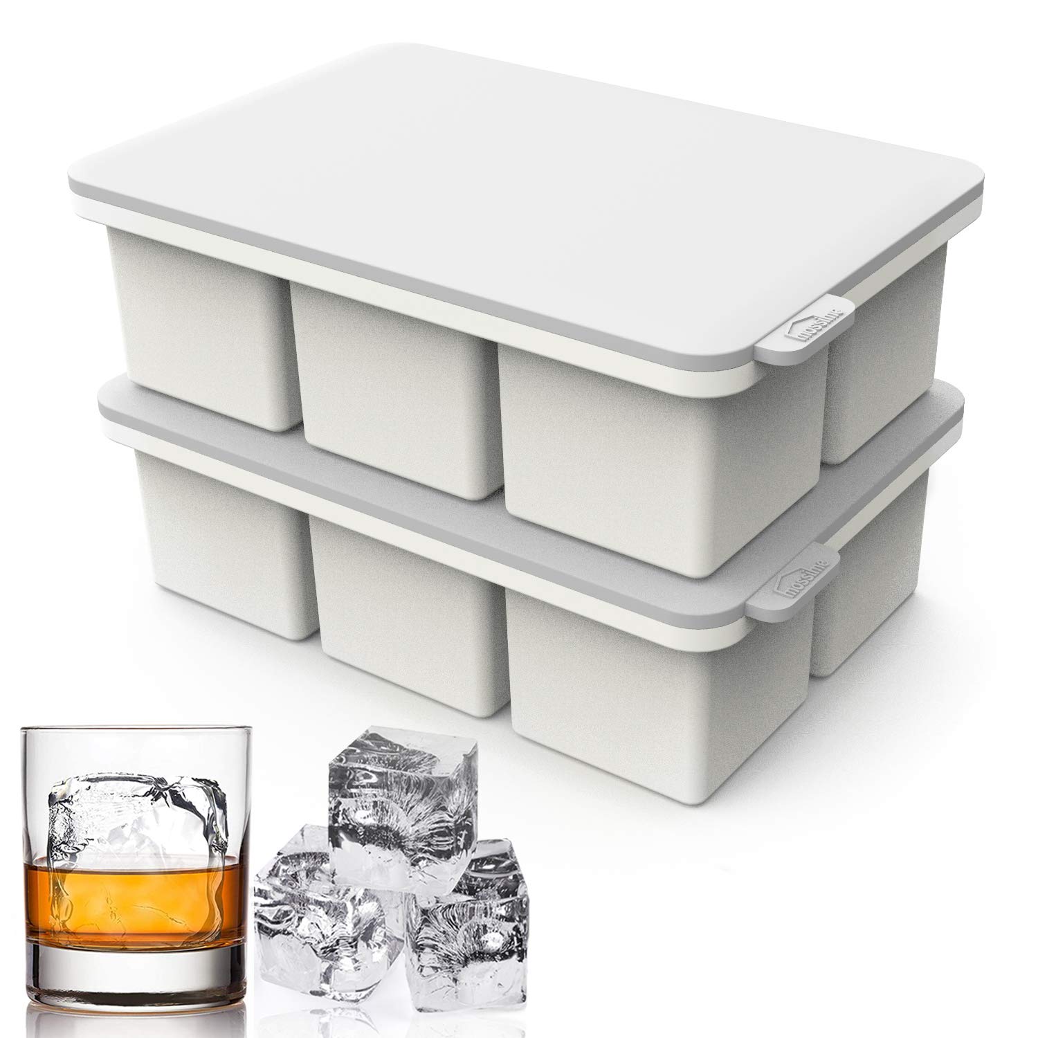 Large Square Ice Cube Tray with lid, Big Block Ice Cube 2 Inch, Giant Cocktail Silicone Ice Maker, Scotch Whiskey Ice Cube, Easy Release Reusable Ice Cubes for Soup Freezer Wine Juice