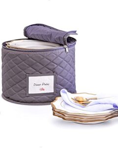 bulb & shade 12" dinner plate storage case - quilted plate storage containers - padded protectors to store and transport your fine china dinnerware dishes - thick felt dividers included