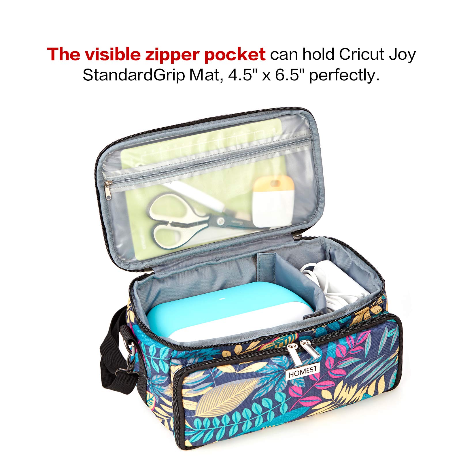 HOMEST Carrying Case for Cricut Joy, Lightweight Travel Tote Bag for Cricut Joy and Tool Set, Multiple Pockets for Accessories and Supplies Storage, Floral