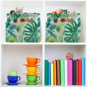 Palm Leaves Storage Basket Bin Summer Palm Tree Large Fabric Toys Storage Cube Box with Handles Collapsible Closet Shelf Cloth Organizer Basket for Nursery Bedroom