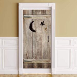 outhouse decorations vintage outhouse barn door banner backdrop bathroom door cover photo western party porch sign booth background for western country halloween outhouse party supplies, 6 x 3 ft