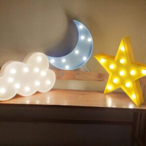 AUSAYE 3PCS Decorative LED Night Lights Crescent Moon Star Cloud Lamp Sign Light Room Decor Night Light for Baby Kids Children Adults Gifts