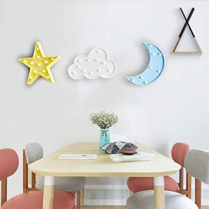 AUSAYE 3PCS Decorative LED Night Lights Crescent Moon Star Cloud Lamp Sign Light Room Decor Night Light for Baby Kids Children Adults Gifts