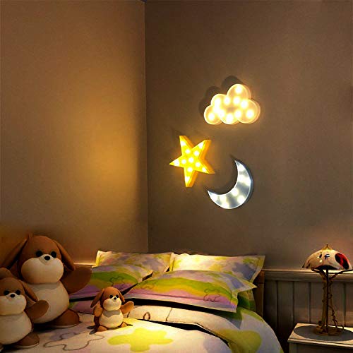 AUSAYE 3PCS Decorative LED Night Lights Crescent Moon Star Cloud Lamp Sign Light Room Decor Night Light for Baby Kids Children Adults Gifts