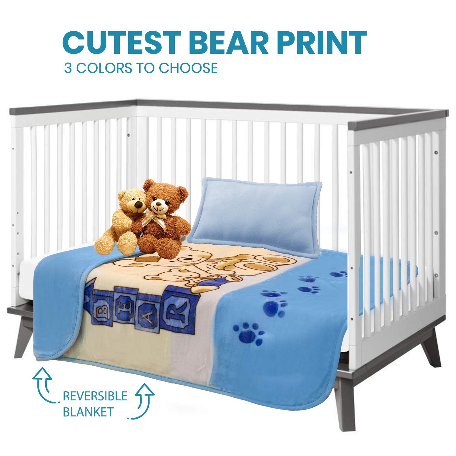 Hearth & Harbor Toddler Blanket Silky Soft Minky Children Bed Blanket - Ultra Plush, Thick & Warm - 39x51 inches Bear Prints,