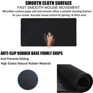 TEDNETGO Large Mouse Pad, Gaming Mouse Pad, Long Mouse Pads, Waterproof Extra Large Big Mouse Pad with Stitched Edge, XXL Non-Slip Black Computer Mousepad Desk Mat for Gamer, Office & Home, Black