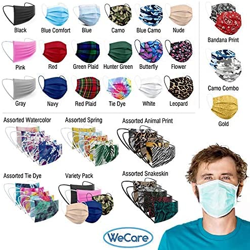 WECARE Disposable Face Mask Individually Wrapped - 50 Pack, Tie Dye Masks 3 Ply