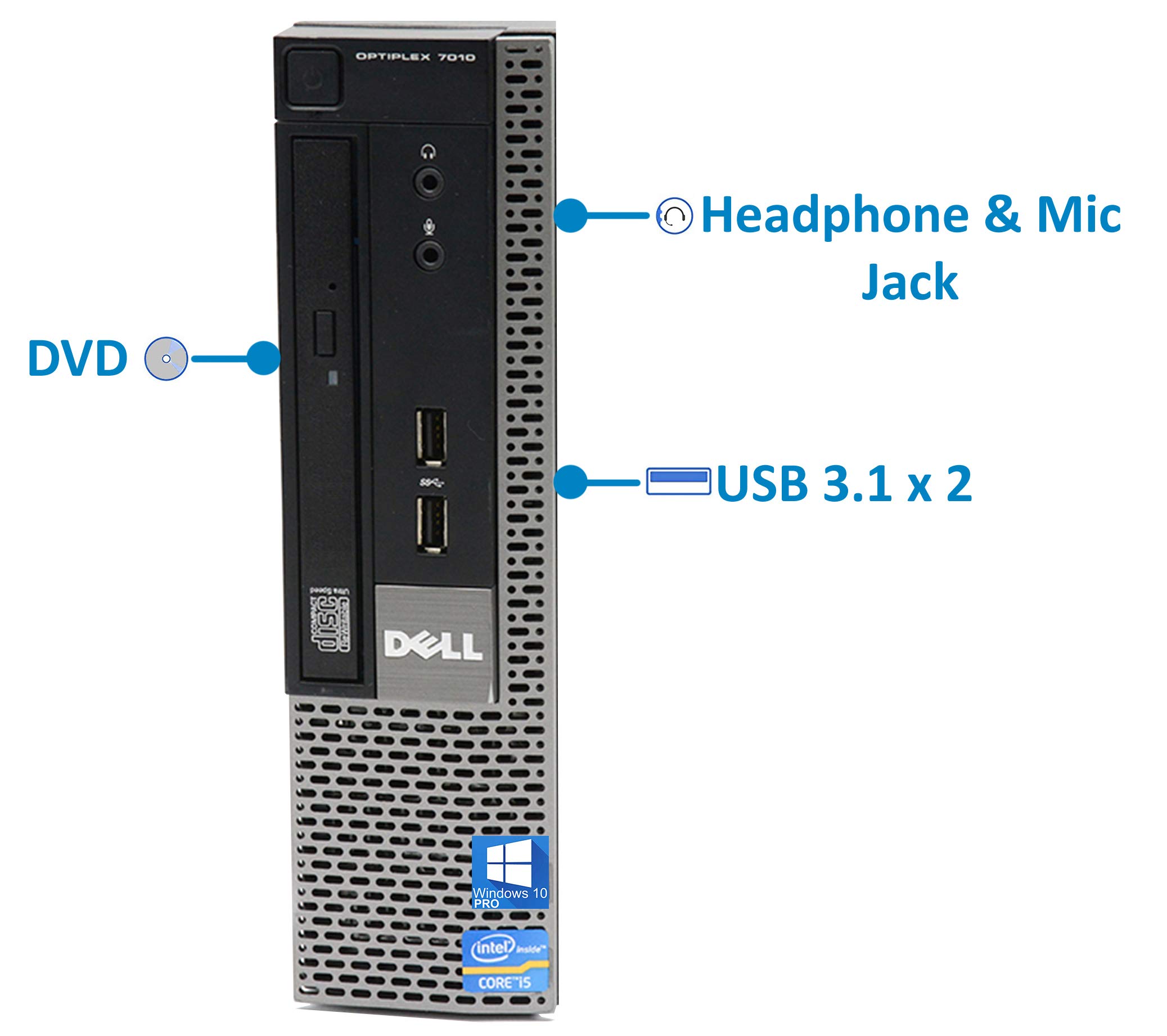 Dell Optiplex 7010 USFF Desktop Computer with Intel i5-3470S Upto 3.6GHz, HD Graphics 2500 4K Support, 16GB RAM, 1TB SSD, DisplayPort, HDMI, DVD, AC Wi-Fi, Bluetooth - Windows 10 Pro (Renewed)