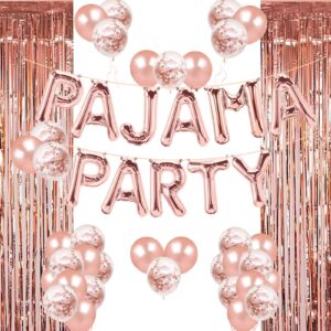 pajama party decorations rose gold pajama party balloons banner girls slumber sleepover birthday party decor, pj mask spa pajama theme party supplies