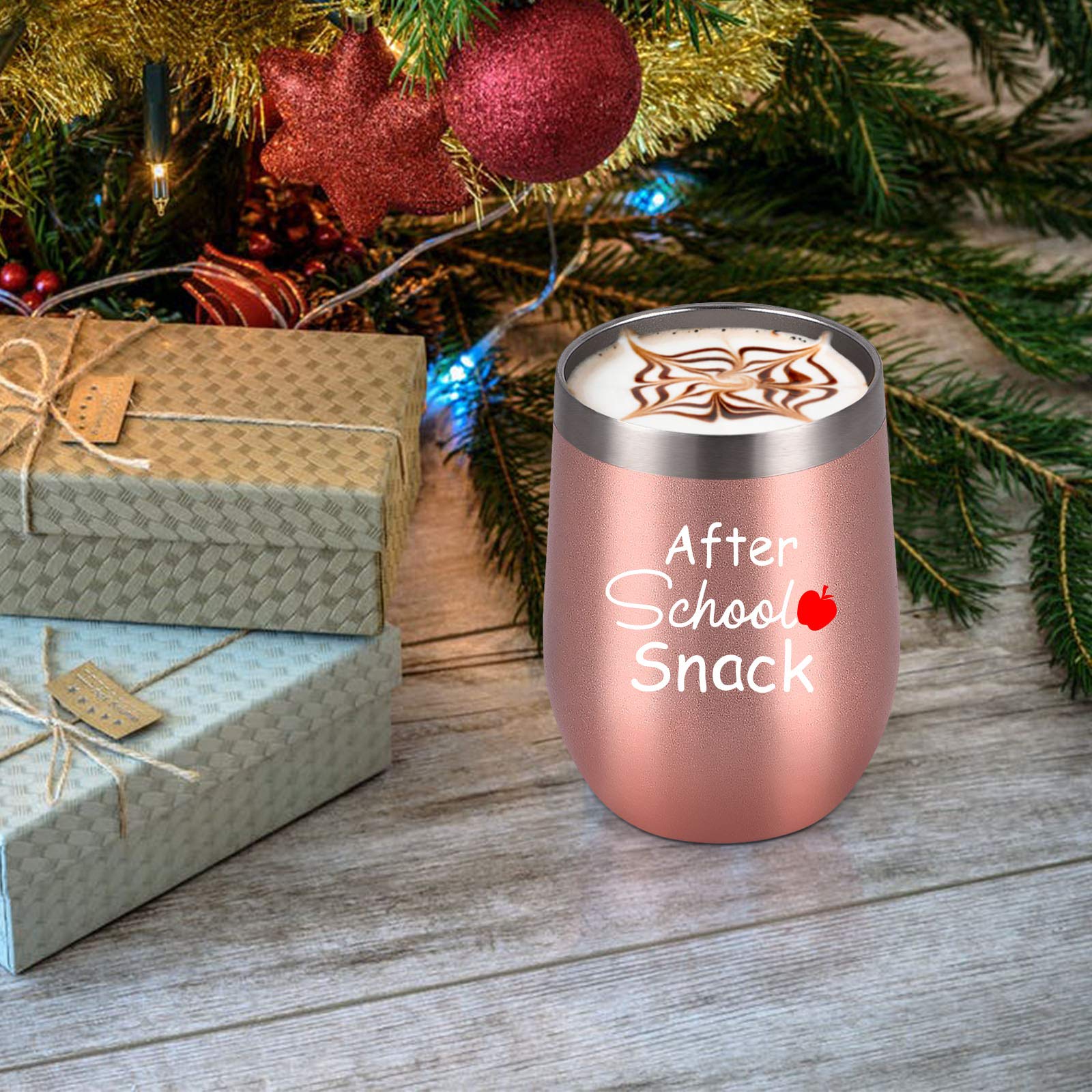 Teacher Gifts-After School Snack Wine Tumbler, Funny Teacher Appreciation Christmas Year End Graduation Gifts for Teacher, Thank You Gifts for Teacher, 12oz Insulated Stainless Steel Tumber, Rose Gold