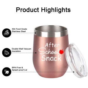 Teacher Gifts-After School Snack Wine Tumbler, Funny Teacher Appreciation Christmas Year End Graduation Gifts for Teacher, Thank You Gifts for Teacher, 12oz Insulated Stainless Steel Tumber, Rose Gold