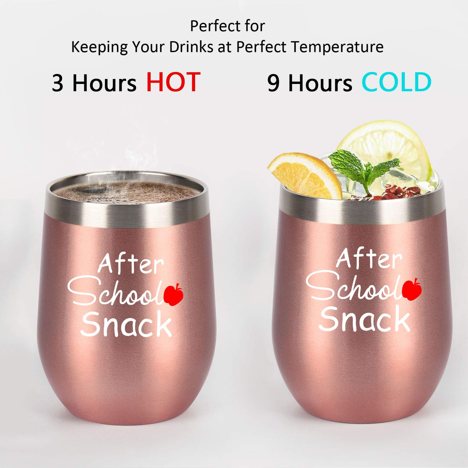 Teacher Gifts-After School Snack Wine Tumbler, Funny Teacher Appreciation Christmas Year End Graduation Gifts for Teacher, Thank You Gifts for Teacher, 12oz Insulated Stainless Steel Tumber, Rose Gold