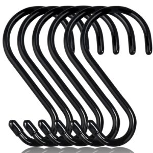dingee 6 inch heavy duty s hooks, large s hooks for hanging plants, vinyl coated s hooks 6 pack sturdy non slip black s hooks for hanging closet,bird feeders,kitchen,large object,garden tools