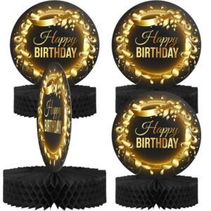 Happy Birthday Table Decorations Centerpieces - 4-Pack Double Sided Happy Birthday Centerpieces for Tables - 12” Black and Rose Gold Birthday Party Decorations Centerpieces