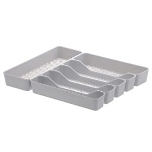 spectrum diversified hexa drawer organizer tray modern kitchen cutlery, utensil, silverware holder caddy, 6 dividers cabinet storage, 13 x 16, stone gray