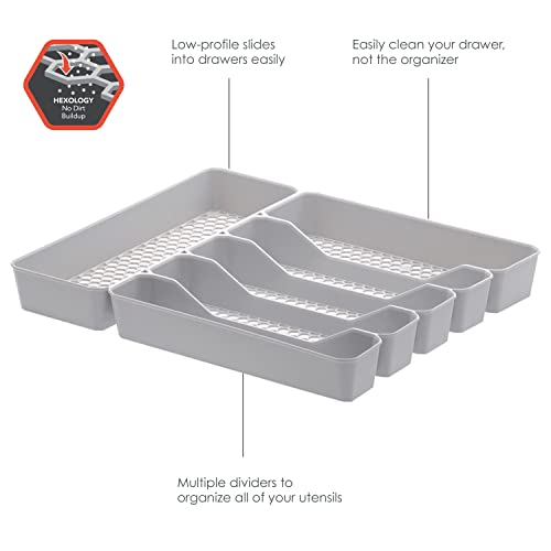 Spectrum Diversified Hexa Drawer Organizer Tray Modern Kitchen Cutlery, Utensil, Silverware Holder Caddy, 6 Dividers Cabinet Storage, 13 x 16, Stone Gray