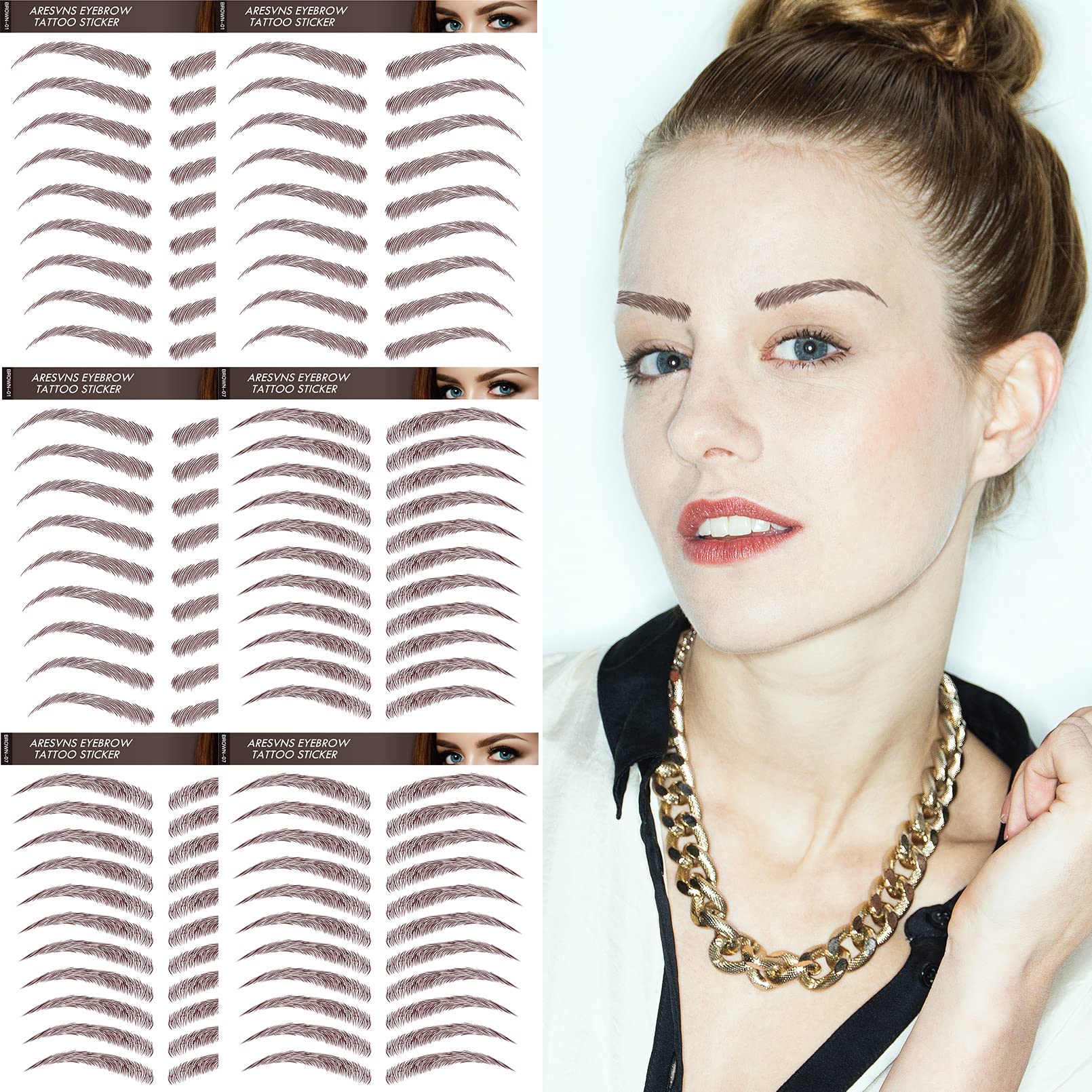 Aresvns Eyebrow Tattoo Stickers 99 Pairs! 9 Sheets Brown Fake Eyebrows,4D Tattoo Eyebrow with Real Hair,Eyebrow Transfer Stickers Christmas Gift