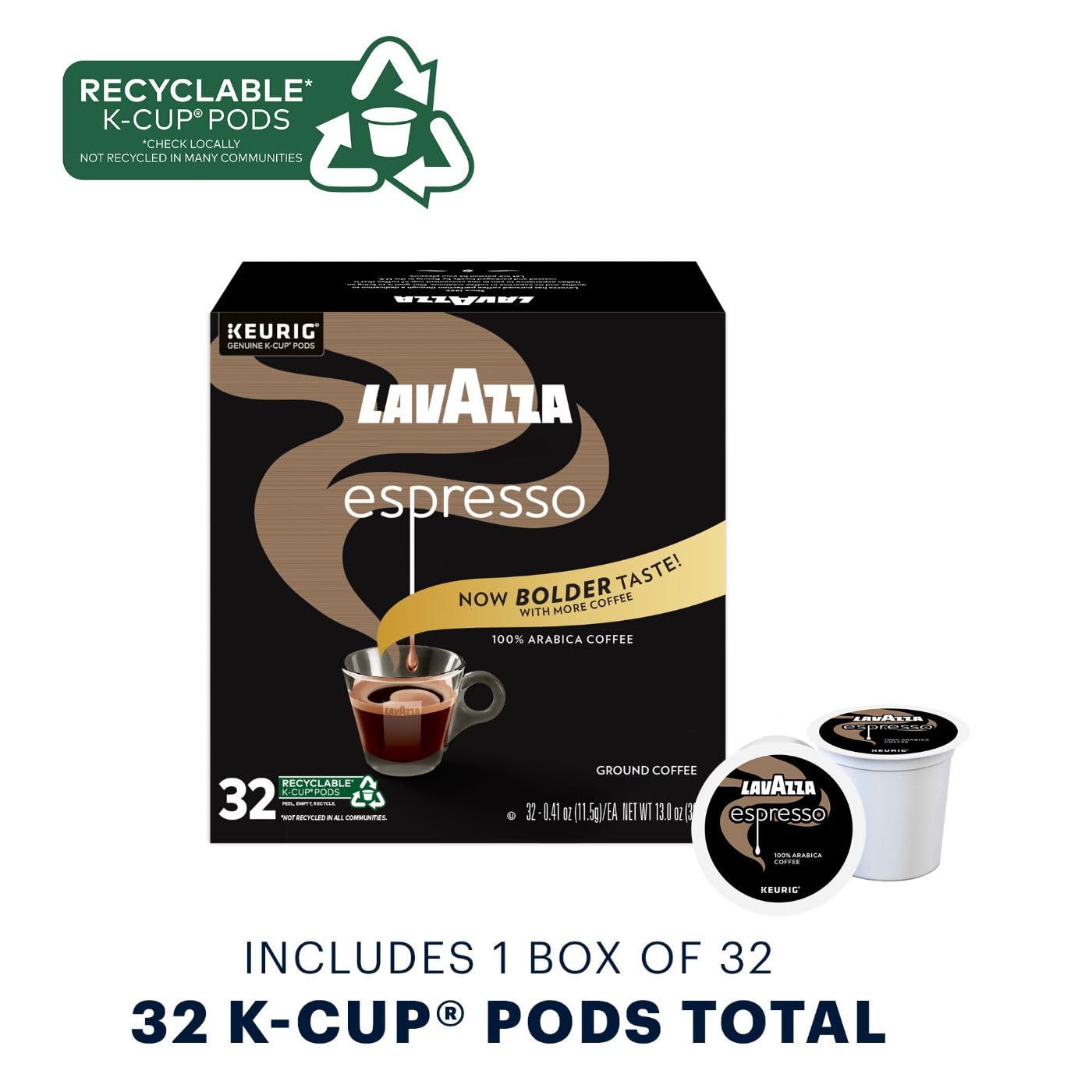 Lavazza Espresso Italiano Single Serve Coffee K-Cup® Pods for Keurig® Brewer, 32Count, 100% Arabica, Medium roast with intense, aromatic flavor (Pack of 32)