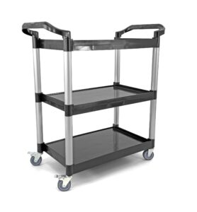 commercial 3-shelf rolling service utility cart | capacity 450 lbs. | 37" x 33" x 16" | black