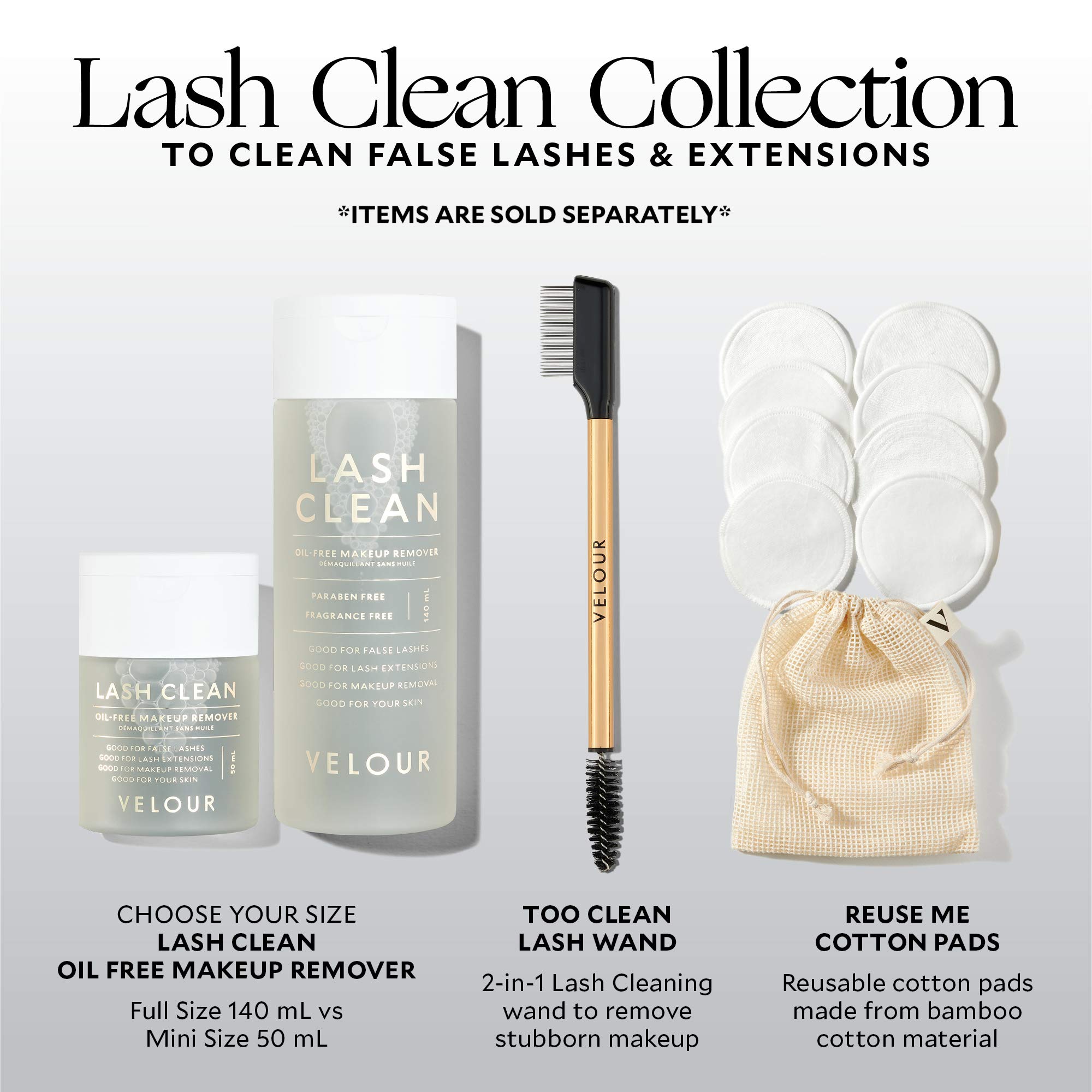 Velour Lash Clean - Oil Free Liquid Makeup Remover for Eyes, False Lashes, and Face - Gentle and Vegan (50 ml)