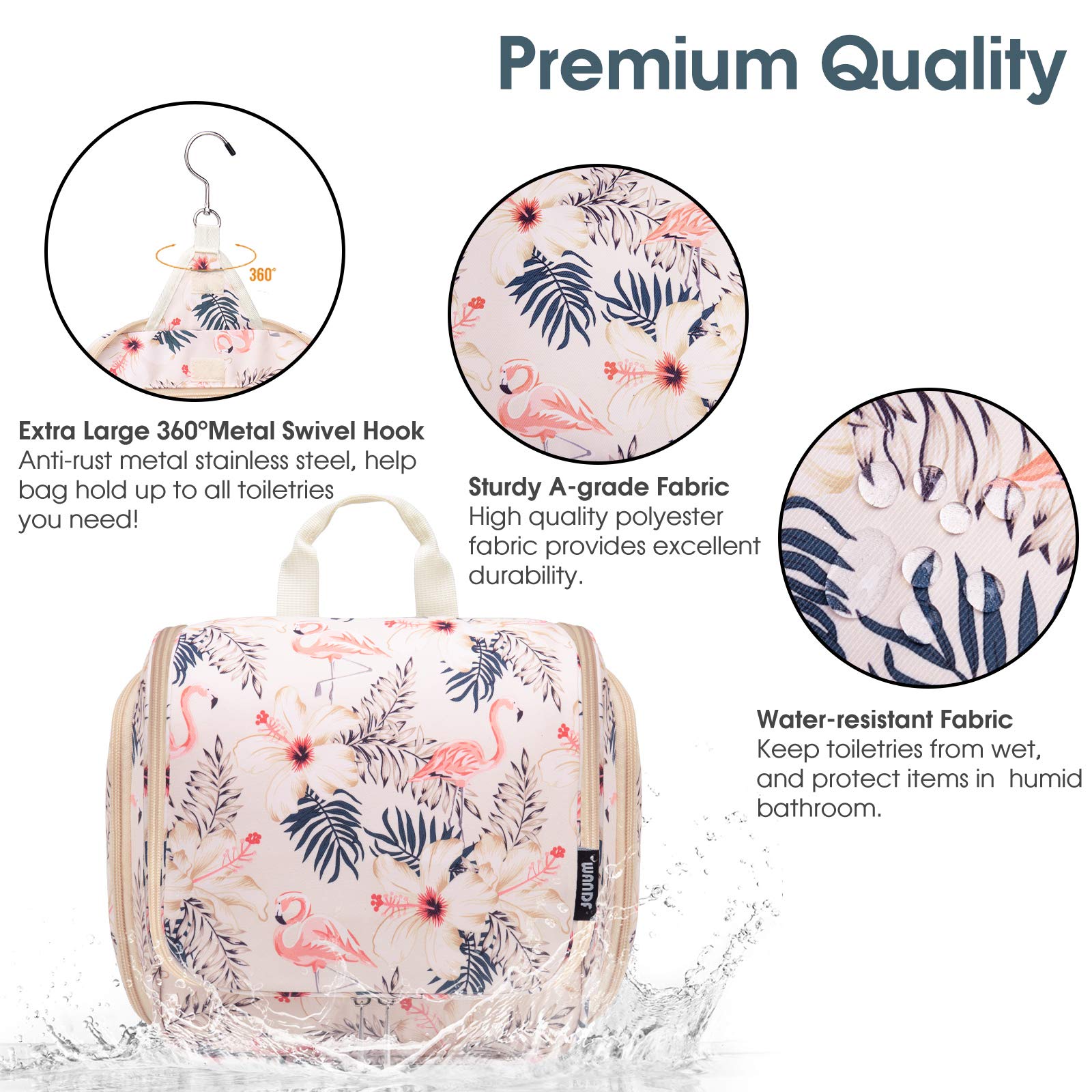 WANDF Hanging Toiletry Bag for Women Bathroom Bag with Jewellery Bag and Clear Wet Separation Compartments Water-resistant Travel Toiletry Organizer