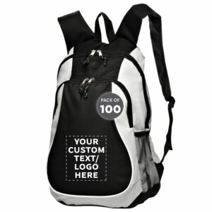 discount promos custom large sports backpacks set of 100, personalized bulk pack - bring everywhere you go, perfect for travellers and great for everyday use - grey