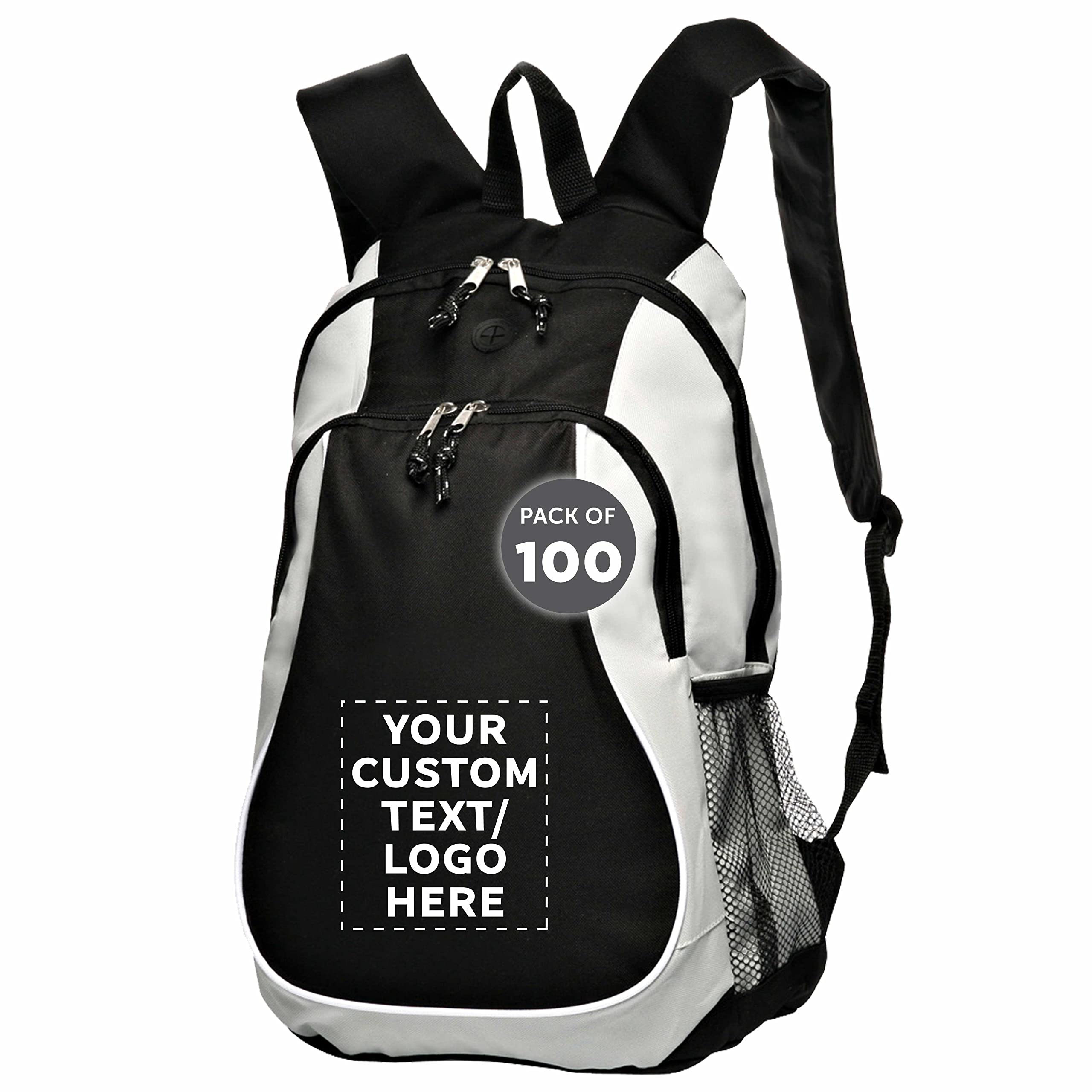 DISCOUNT PROMOS Custom Large Sports Backpacks Set of 100, Personalized Bulk Pack - Bring Everywhere You Go, Perfect for Travellers and Great for Everyday Use - Grey