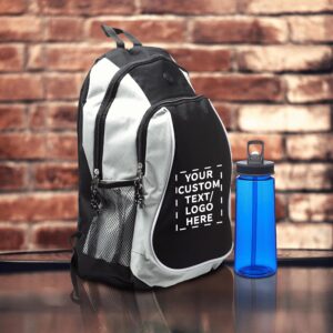 DISCOUNT PROMOS Custom Large Sports Backpacks Set of 100, Personalized Bulk Pack - Bring Everywhere You Go, Perfect for Travellers and Great for Everyday Use - Grey