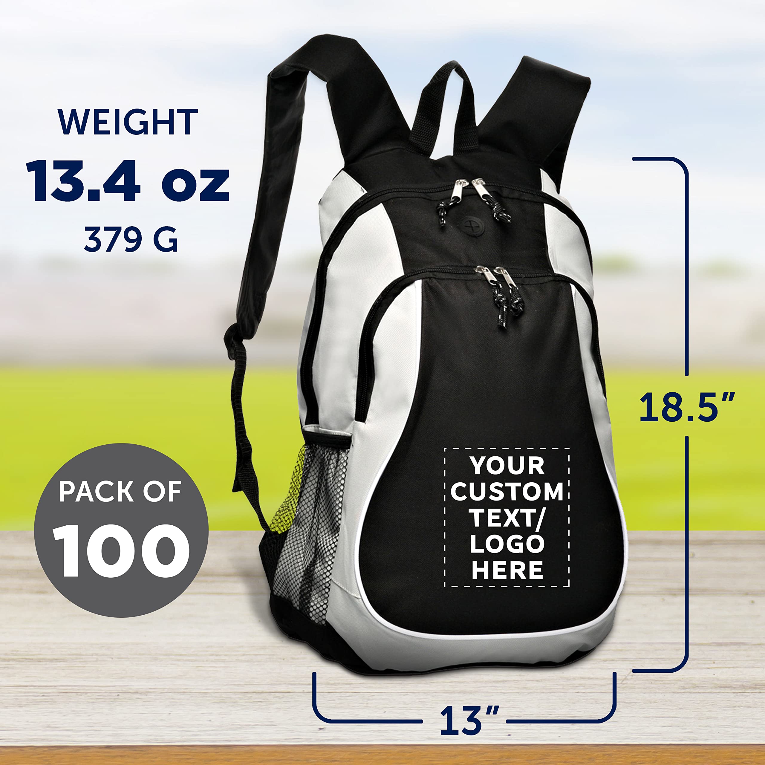 DISCOUNT PROMOS Custom Large Sports Backpacks Set of 100, Personalized Bulk Pack - Bring Everywhere You Go, Perfect for Travellers and Great for Everyday Use - Grey