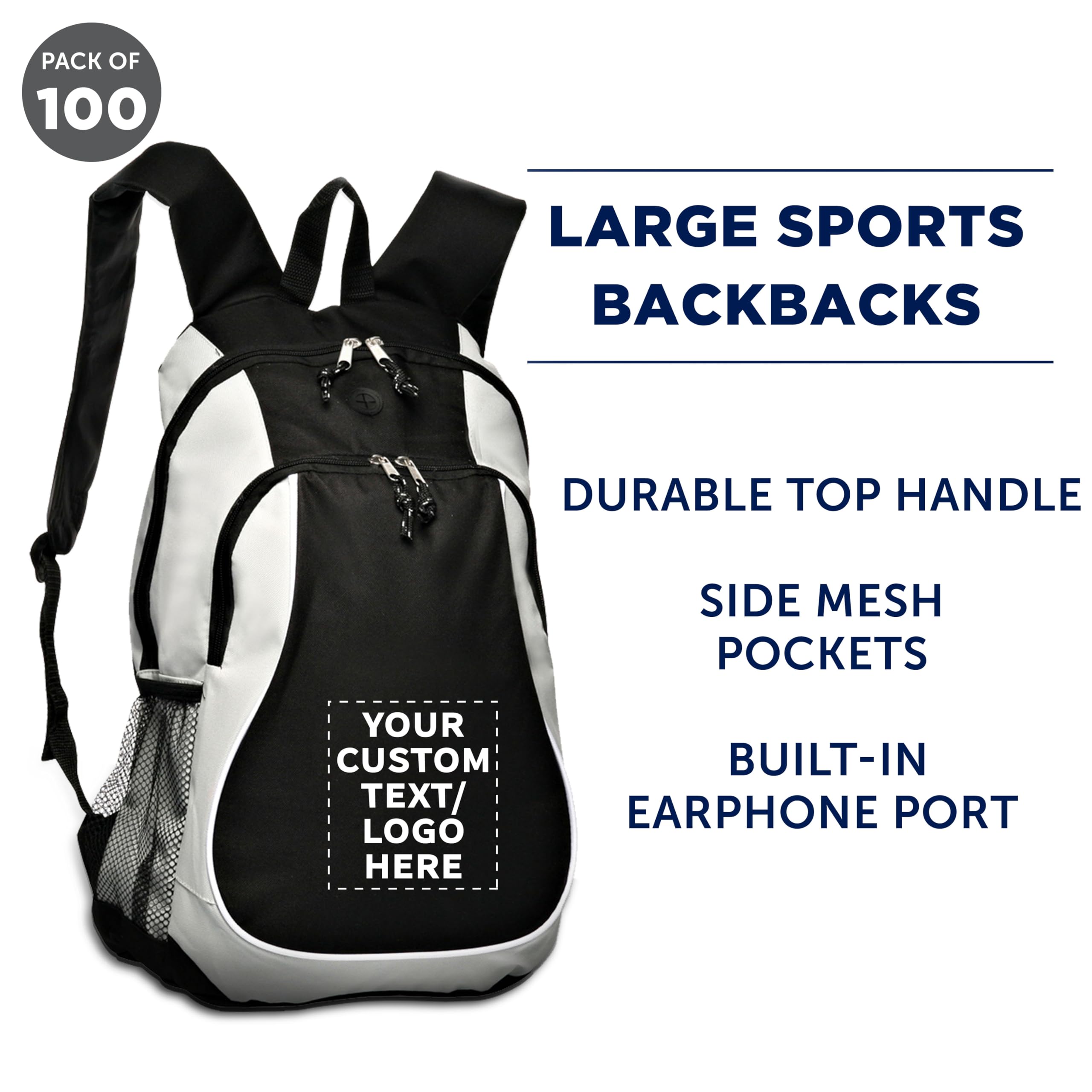 DISCOUNT PROMOS Custom Large Sports Backpacks Set of 100, Personalized Bulk Pack - Bring Everywhere You Go, Perfect for Travellers and Great for Everyday Use - Grey