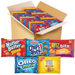 oreo mini cookies, mini chips ahoy! cookies, ritz bits cheese crackers, nutter butter bites & wheat thins crackers, nabisco cookie & cracker variety pack, 50 snack packs