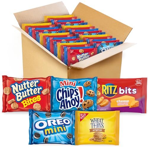 OREO Mini Cookies, Mini CHIPS AHOY! Cookies, RITZ Bits Cheese Crackers, Nutter Butter Bites & Wheat Thins Crackers, Nabisco Cookie & Cracker Variety Pack, 50 Snack Packs