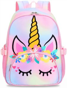 btoop kids backpack girls school backpack preschool kindergarten unicorn toddler bookbag with chest clip (tie dye headband)