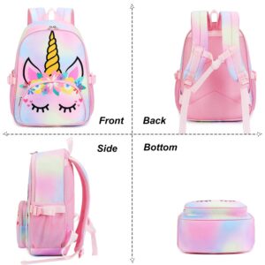 BTOOP Kids Backpack Girls School Backpack Preschool Kindergarten Unicorn Toddler BookBag with Chest Clip (Tie Dye headband)