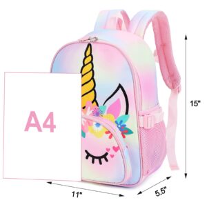 BTOOP Kids Backpack Girls School Backpack Preschool Kindergarten Unicorn Toddler BookBag with Chest Clip (Tie Dye headband)