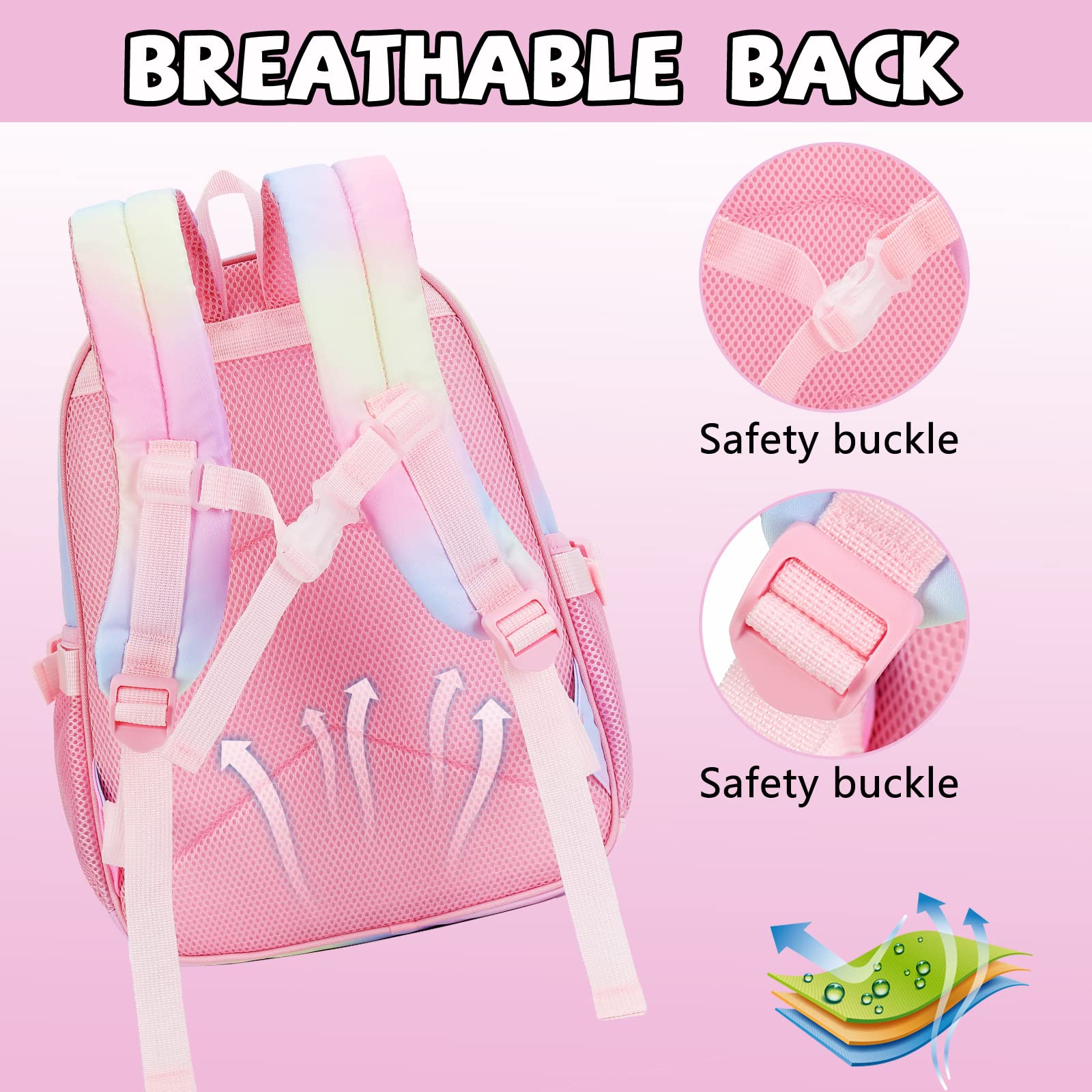 BTOOP Kids Backpack Girls School Backpack Preschool Kindergarten Unicorn Toddler BookBag with Chest Clip (Tie Dye headband)