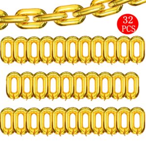 virtue morals 32 pcs 16 inch foil chain balloons, jumbo chain balloons for 80s 90s party decorations giant balloon chain balloons gold
