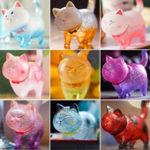 Halloluck 9 Pcs Colorful Cute Miniature Cat Figure Animal Cat Characters Toys Mini Figure Collection Playset, Cake Topper, Plant, Automobile Decoration