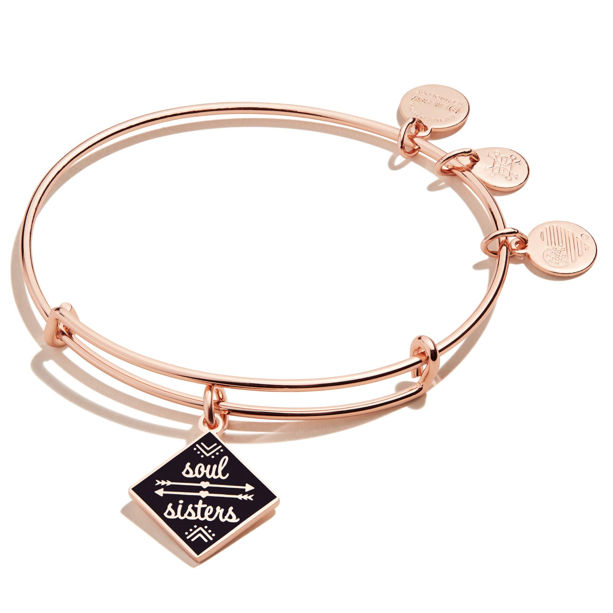 Alex and Ani Soul Sisters Expandable Bangle Bracelet for Women, Friendship Inscription Charm, Shiny Rose Gold Finish, 2 to 3.5 in